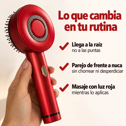 Lo que cambia en tu rutina: llega a la raíz, parejo de frente a nuca, masaje con luz roja