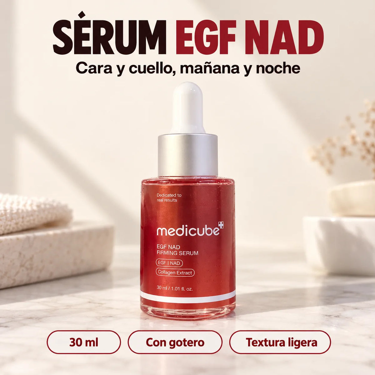 Frasco del sérum EGF NAD de 30 ml con gotero, para cara y cuello